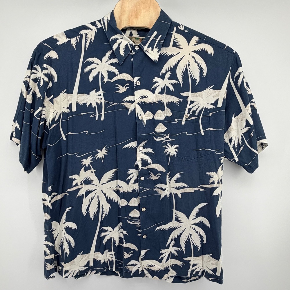 Vintage Tori Richard Camp Aloha Shirt Mens XXL Navy Palm Tree Hawaii Casual